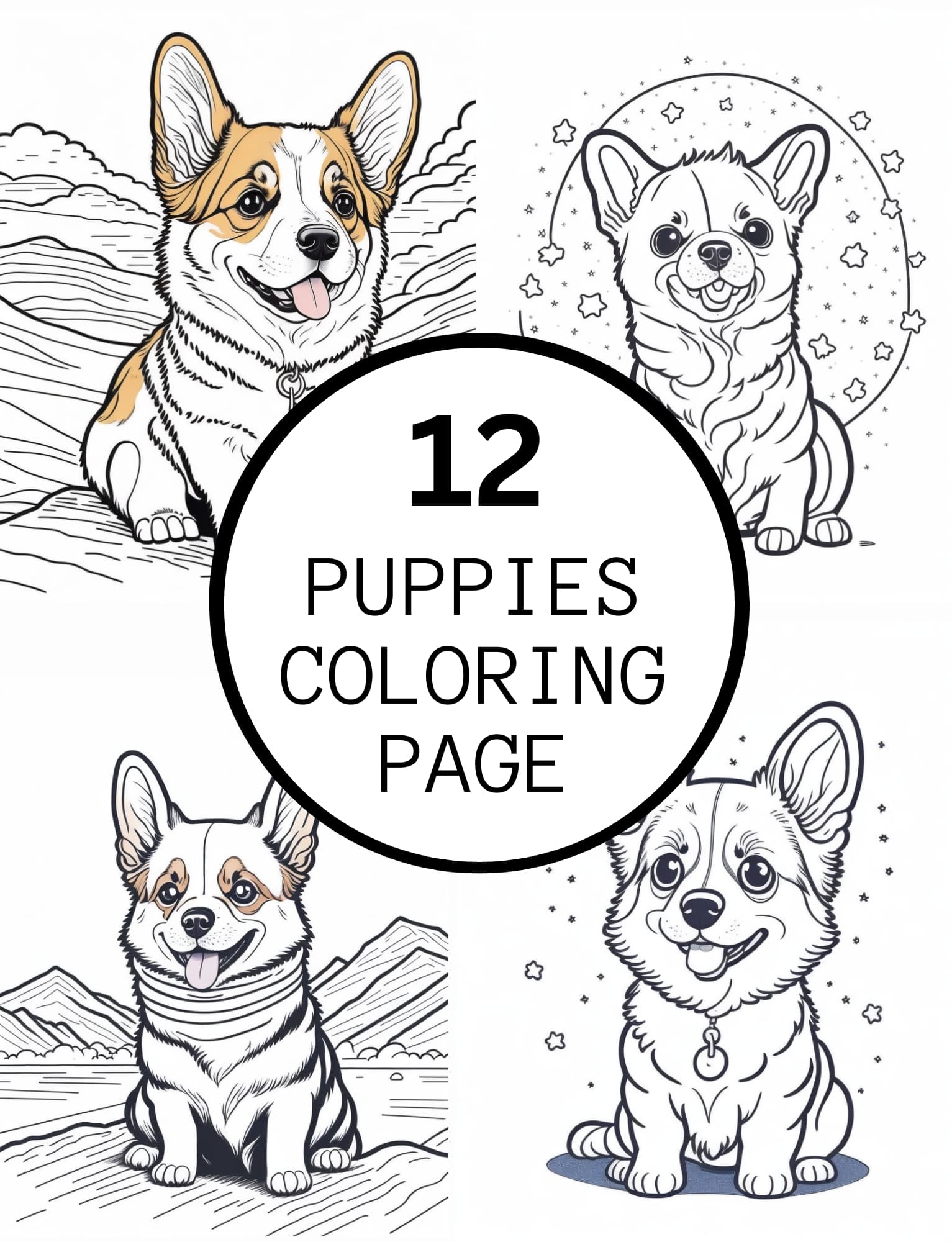 Realistic puppies coloring pages for kids and adults made by teachers