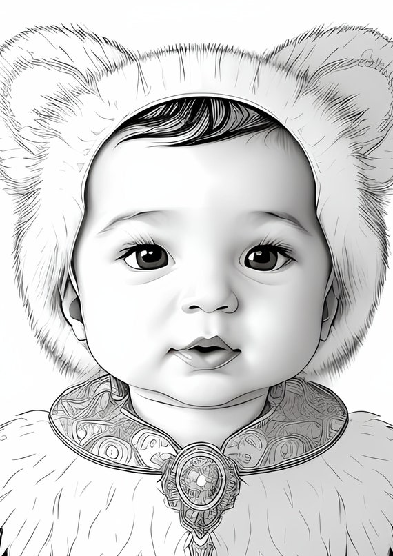 Realistic baby portrait coloring pages adults kids instant download grayscale gift printable art fall mandala coloring books pdf