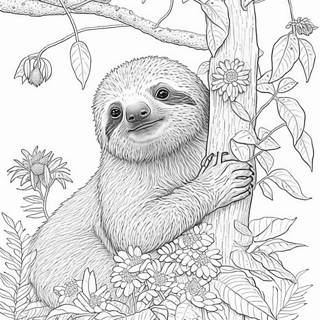 Sloth coloring page realistic â lulu pages