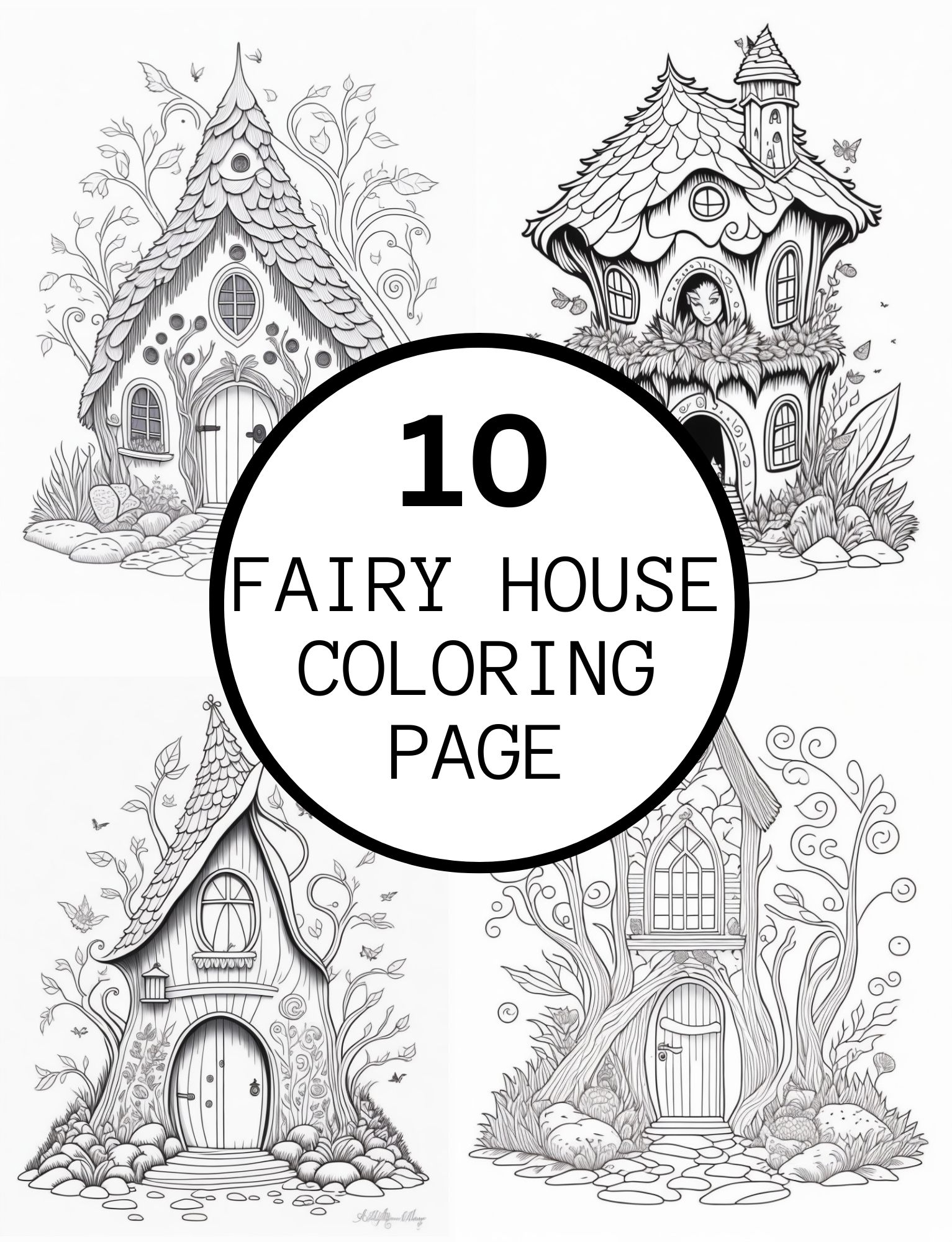 Realistic fairy house coloring pages for kids and adults made by teachers