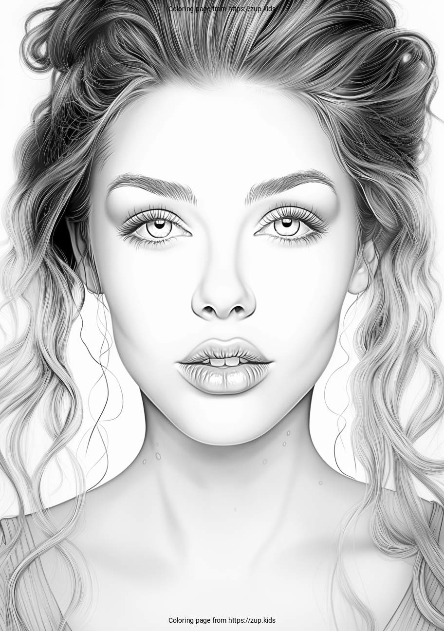 Face realistic girl coloring page from