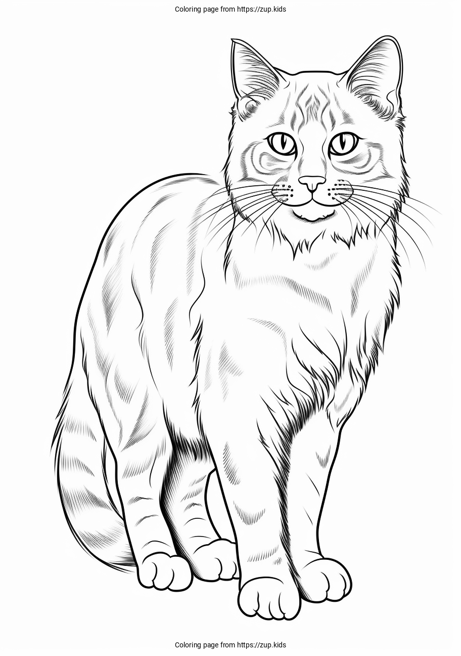 Realistic cat coloring page from