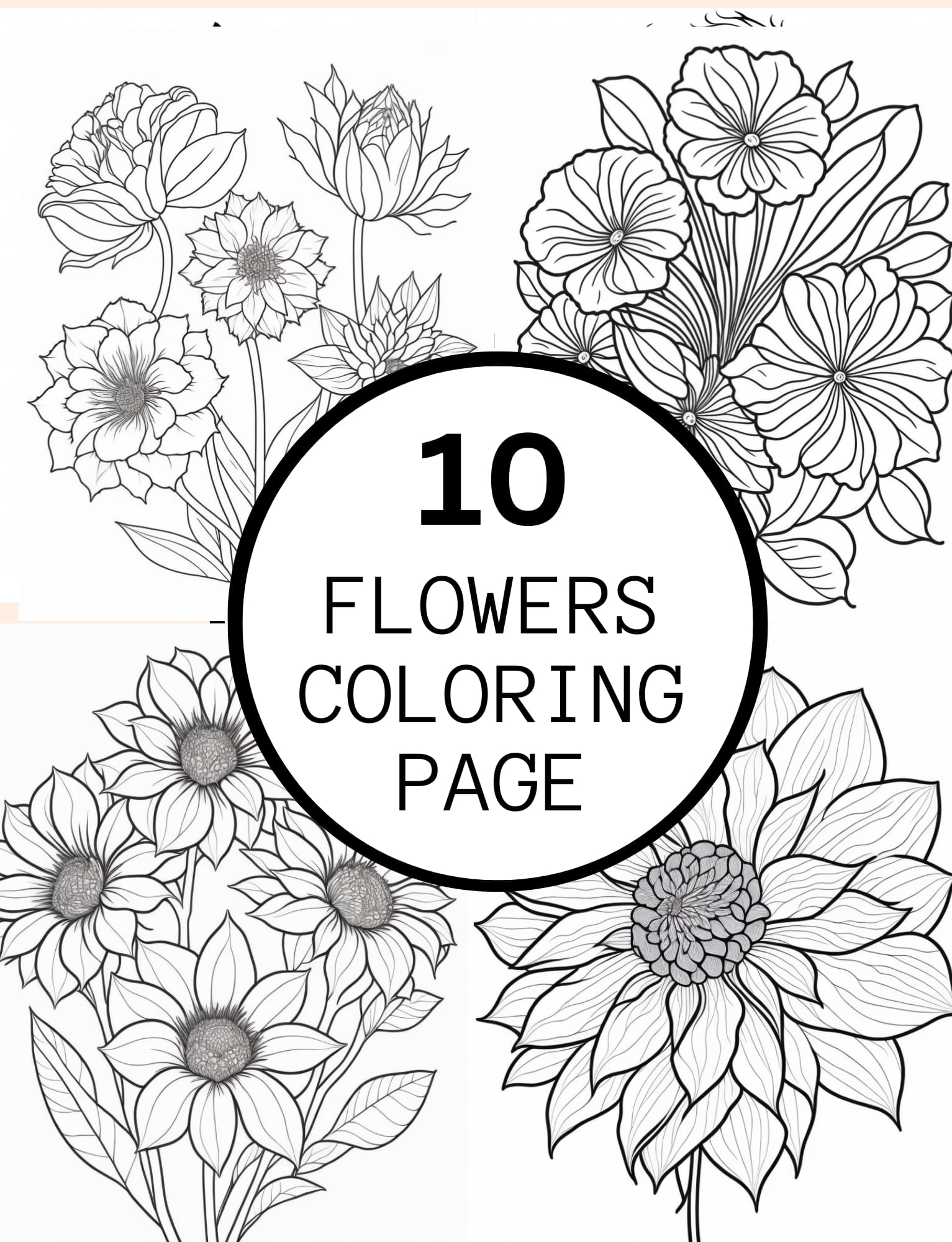 Realistic flowers coloring pages for kids and adults made by teachers