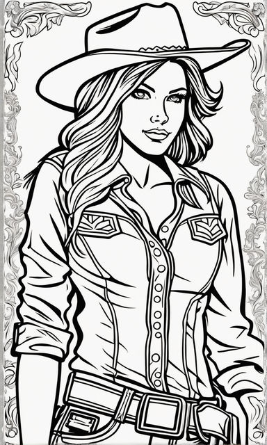 Black and white coloring book realistic farm girl pinup