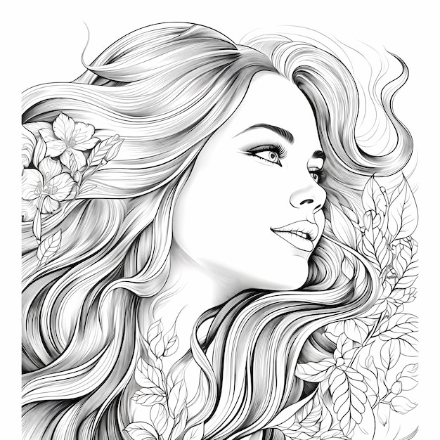 Premium ai image adult coloring book page womans face realistic