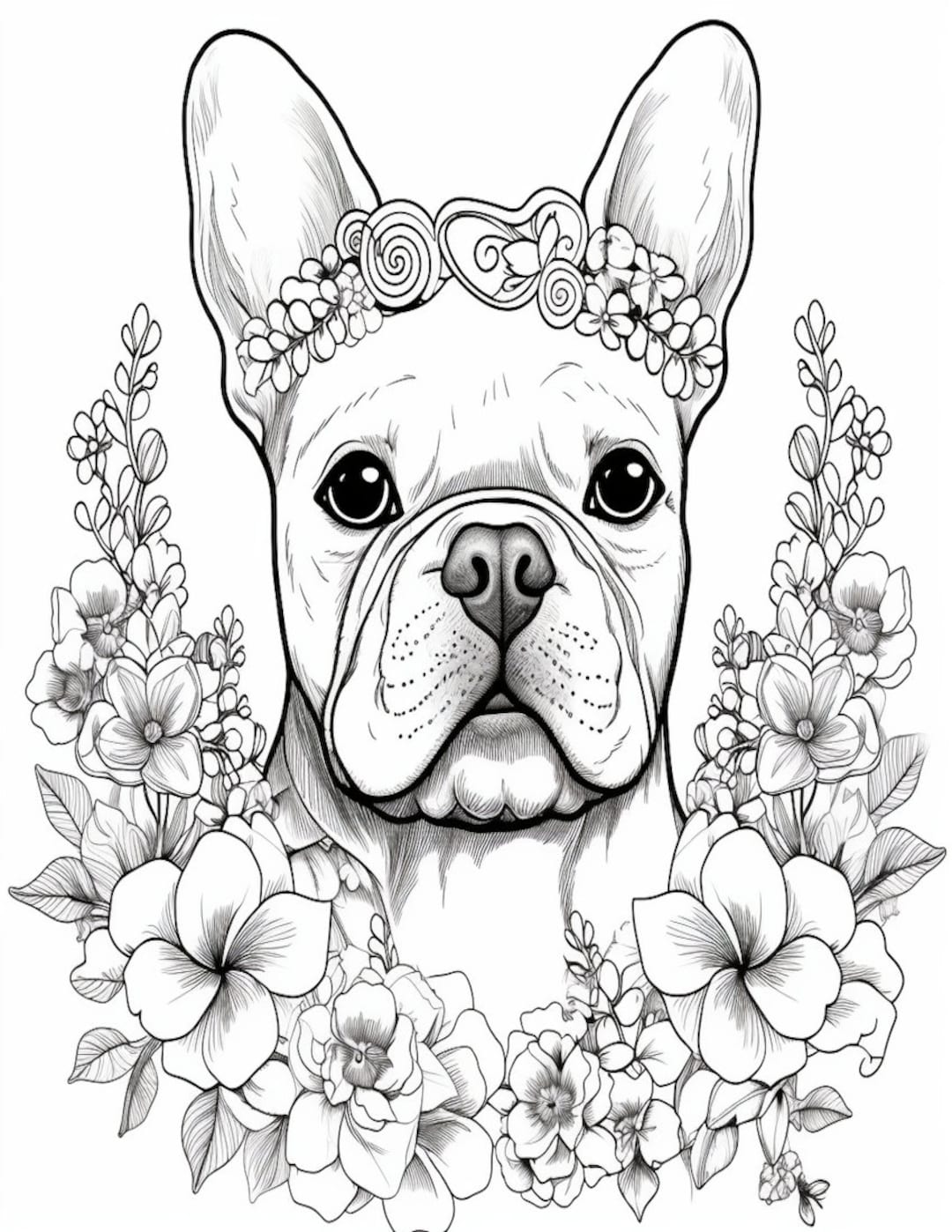 Printable abstract french bulldog coloring pages instant download for fun relaxing creativity with flowers instant download