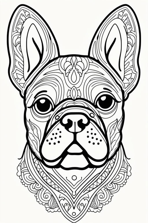 Photo realistic french bulldog cutout with thick white line border around it with black background