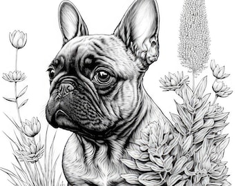 French bulldog coloring sheet ai generated coloring page of a cute french bulldog with flowers instant download