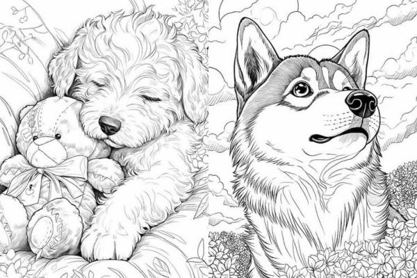 Dog coloring pages for kids and adults