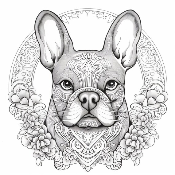 French bulldog adult coloring page printable frenchie digital downloads images