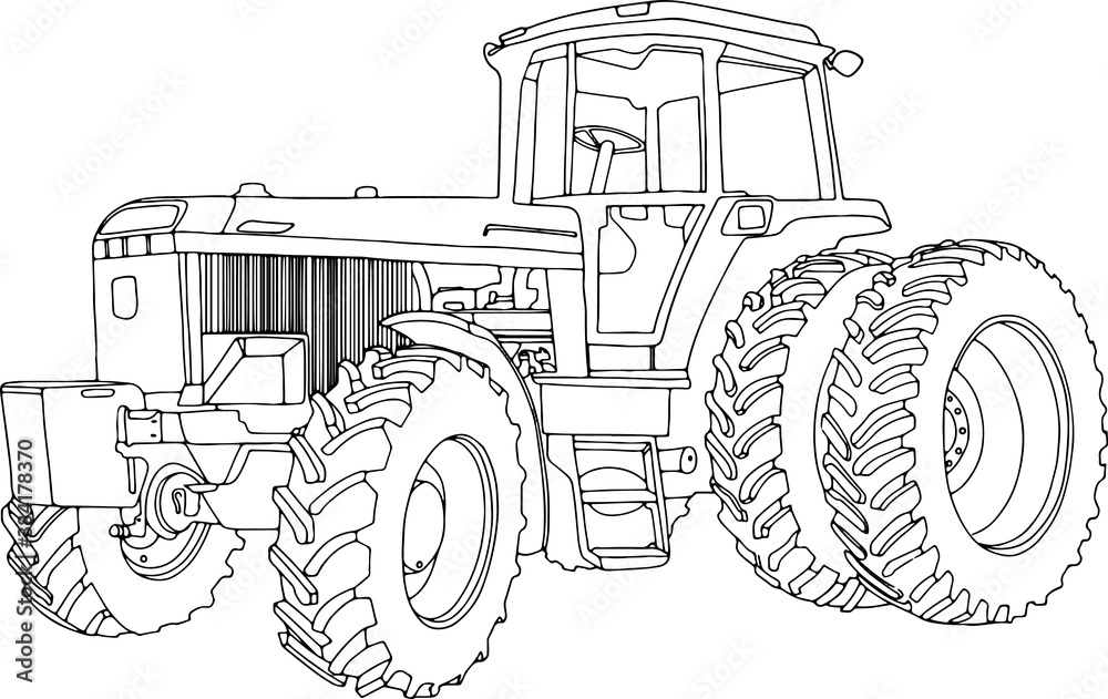 Vector drawing of the tractor the drawing is inspired by a real machine all lines in the drawing can be edited the background is blank vector