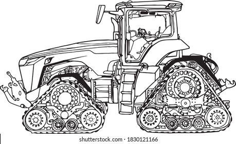 Vector drawing tractor drawing inspired by stock vector royalty free