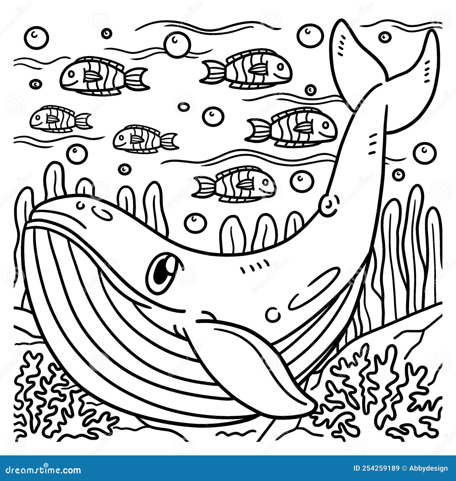 Blue whale coloring page for kids stock vector