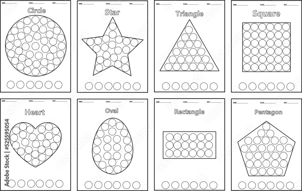 Color the shapes kids education preschool worksheet dot markers coloring pages vector