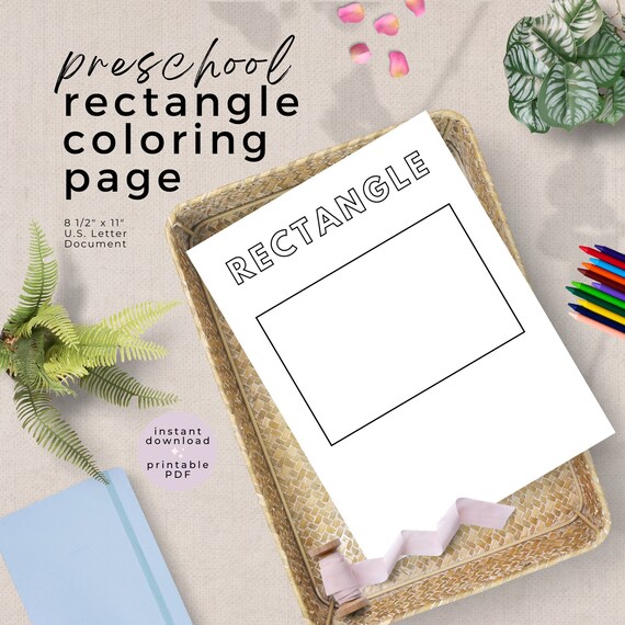 Rectangle shape coloring page printable preschool rectangle coloring sheet easy to color shape activity worksheet instant download pdf