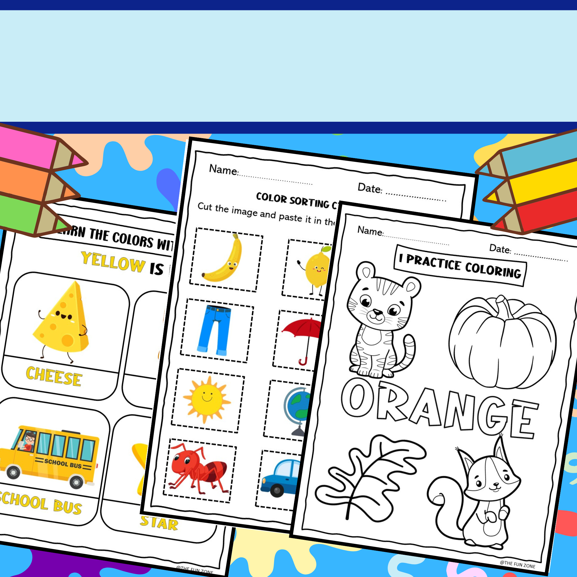 Color sorting worksheets and coloring pages for kids to learn the colors made by teachers