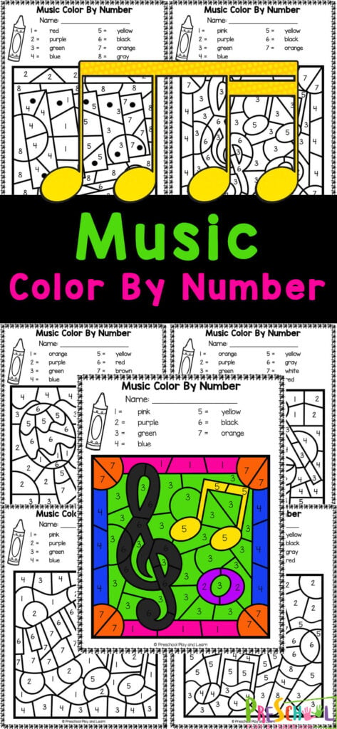 Ðµ music color by number printable worksheets