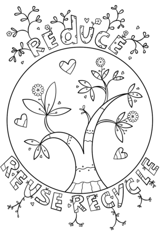 Reduce reuse recycle doodle coloring page free printable coloring pages