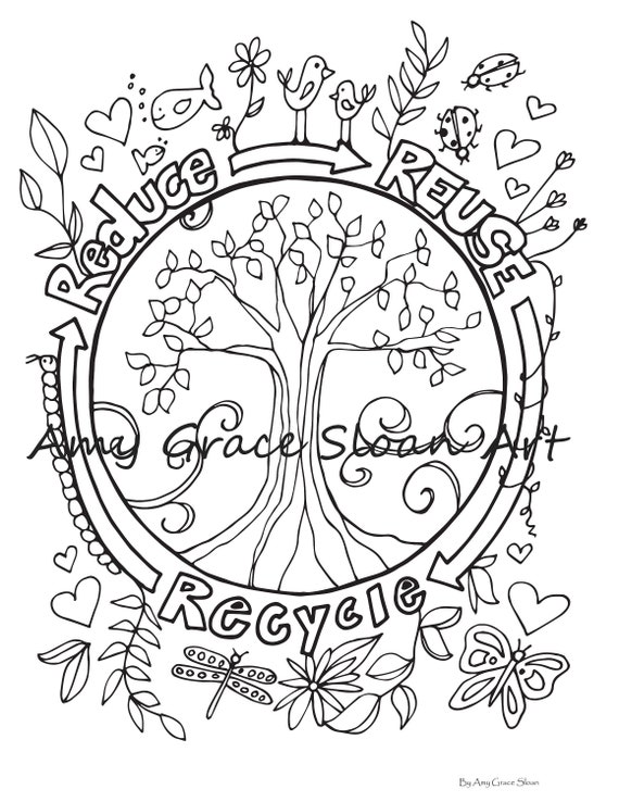 Reduce reuse recycle coloring page