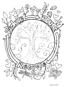 Reduce reuse recycle coloring page by amy grace sloan tpt