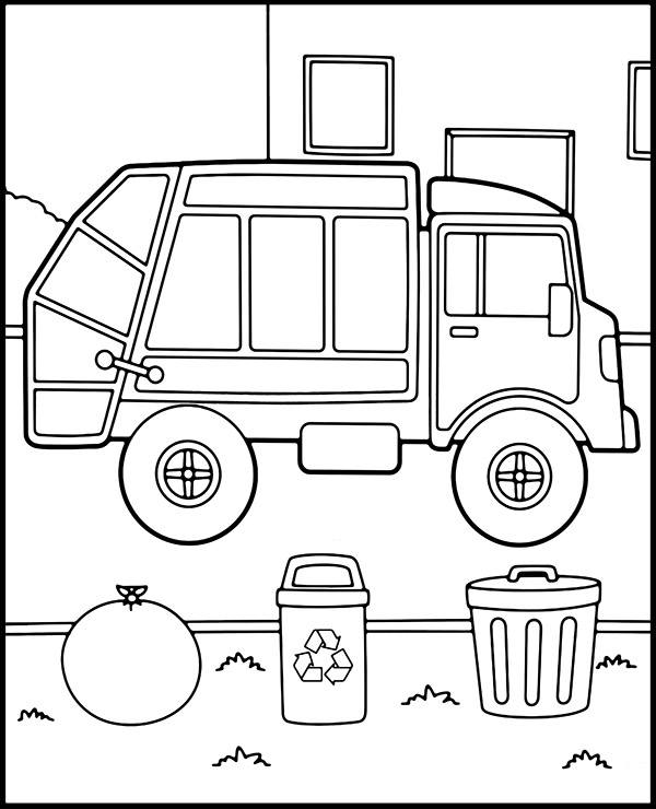 Garbage truck coloring page recycling