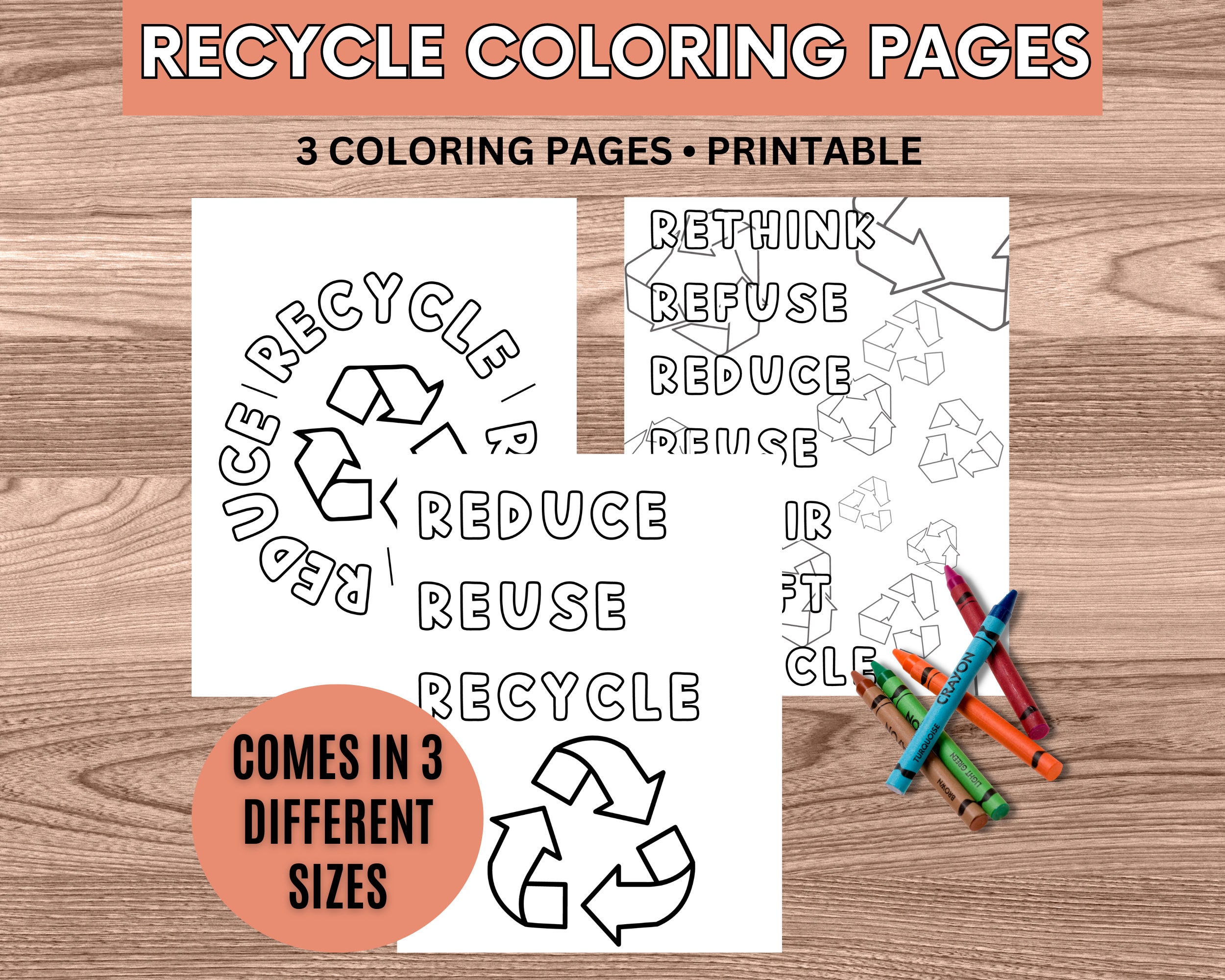 Recycle coloring pages digital download coloring pages earth day coloring pages recycling coloring pages kid coloring pages