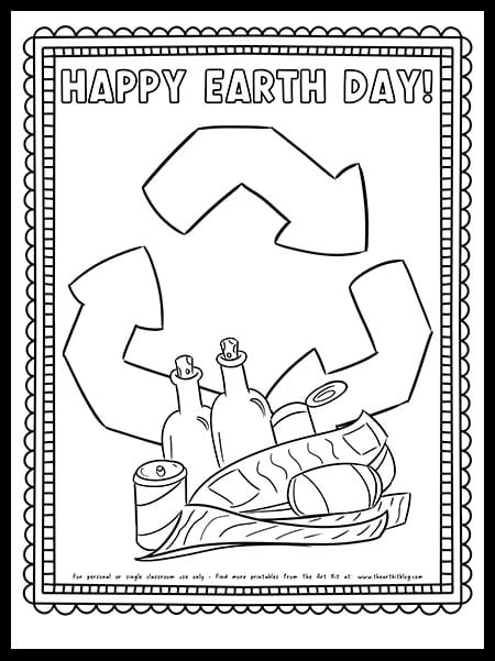 Free printable happy earth day recycling coloring page â the art kit