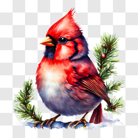 Download beautiful picture of a red cardinal bird in a snowy landscape png online