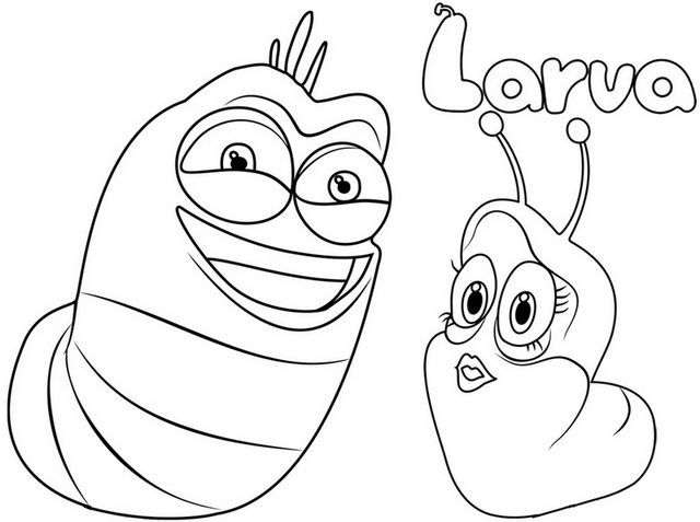 Red and pink larva coloring page for kind kids cartoon coloring pages cute coloring pages larva cartoon