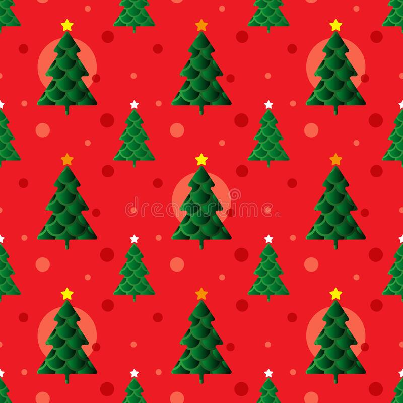 Seamless christmas background with green christmas trees on a red background design for paper textile and wallpaper stock vector