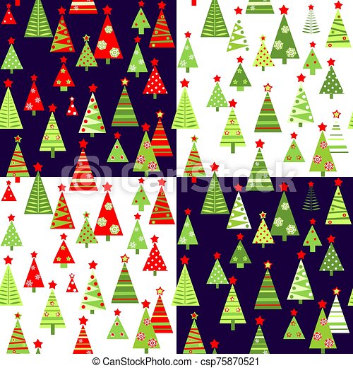Christmas wallpapers variation with paper cutting funny red green xmas trees with red stars and snowflakes canstock