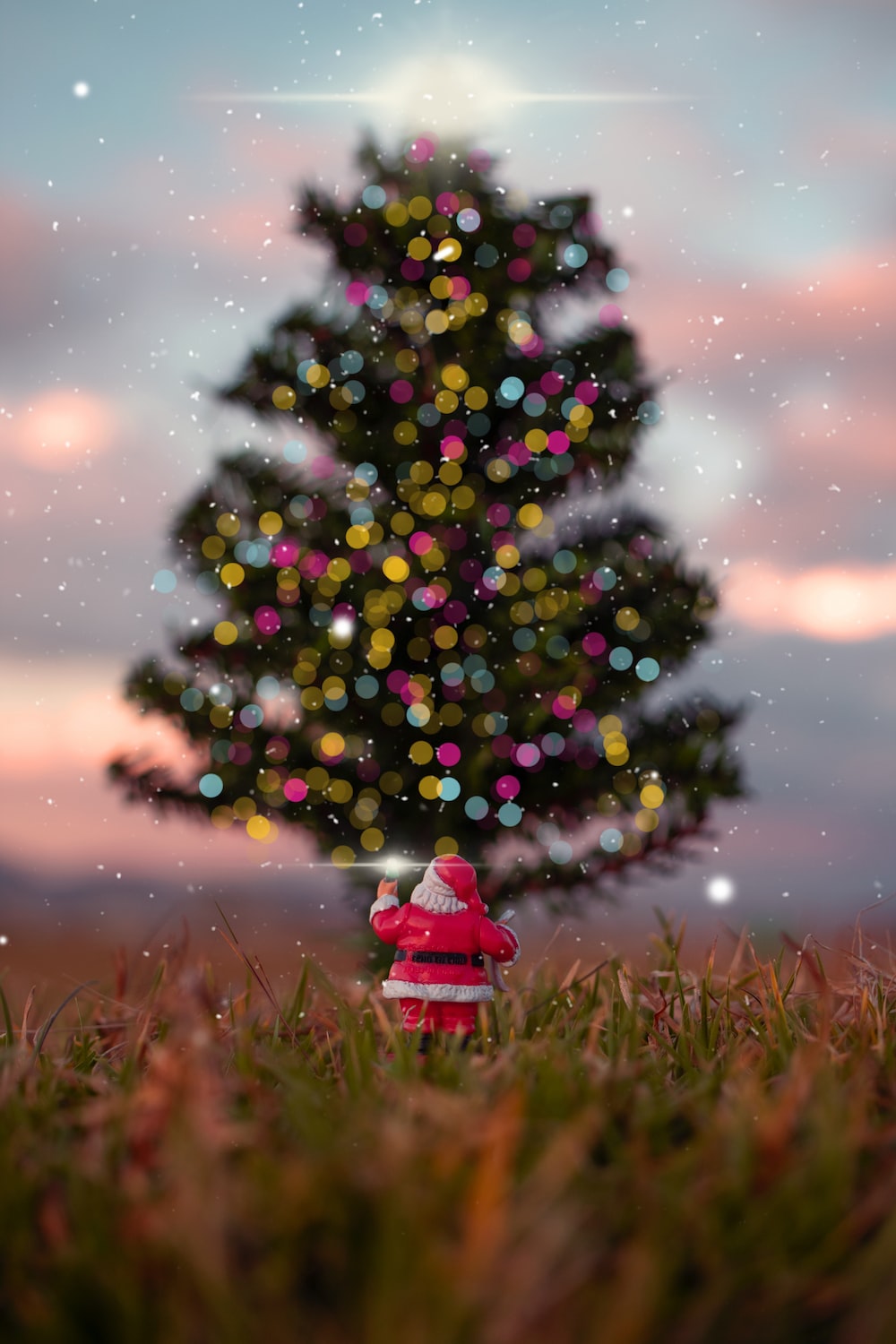 Green christmas tree with red and white christmas baubles photo â free christmas tree image on