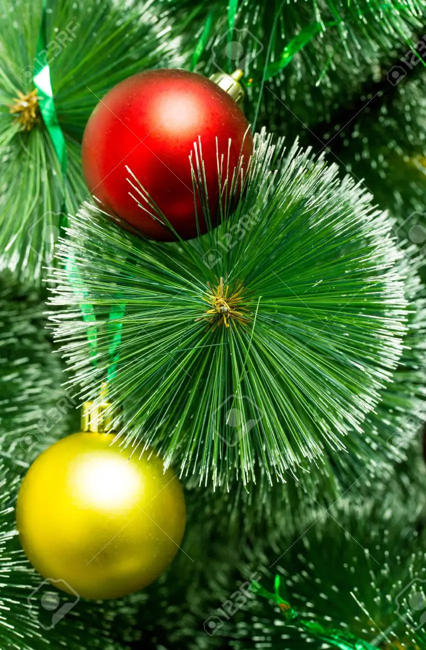 Artificial green christmas tree with round balls great christmas background stock photo picture and royalty free image image