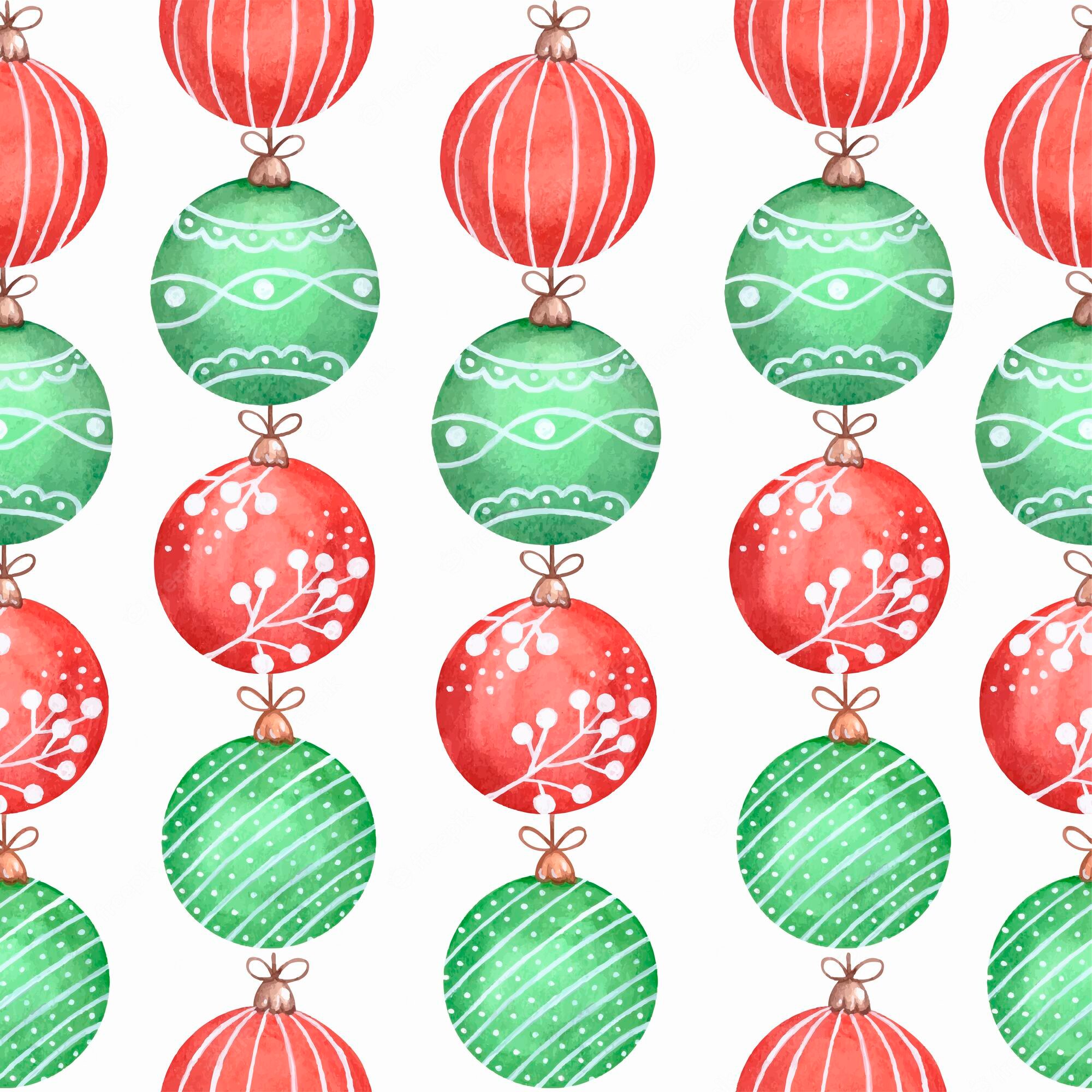 Premium vector christmas balls seamless pattern wallpaper red and green decoration patterned christmas tree toys