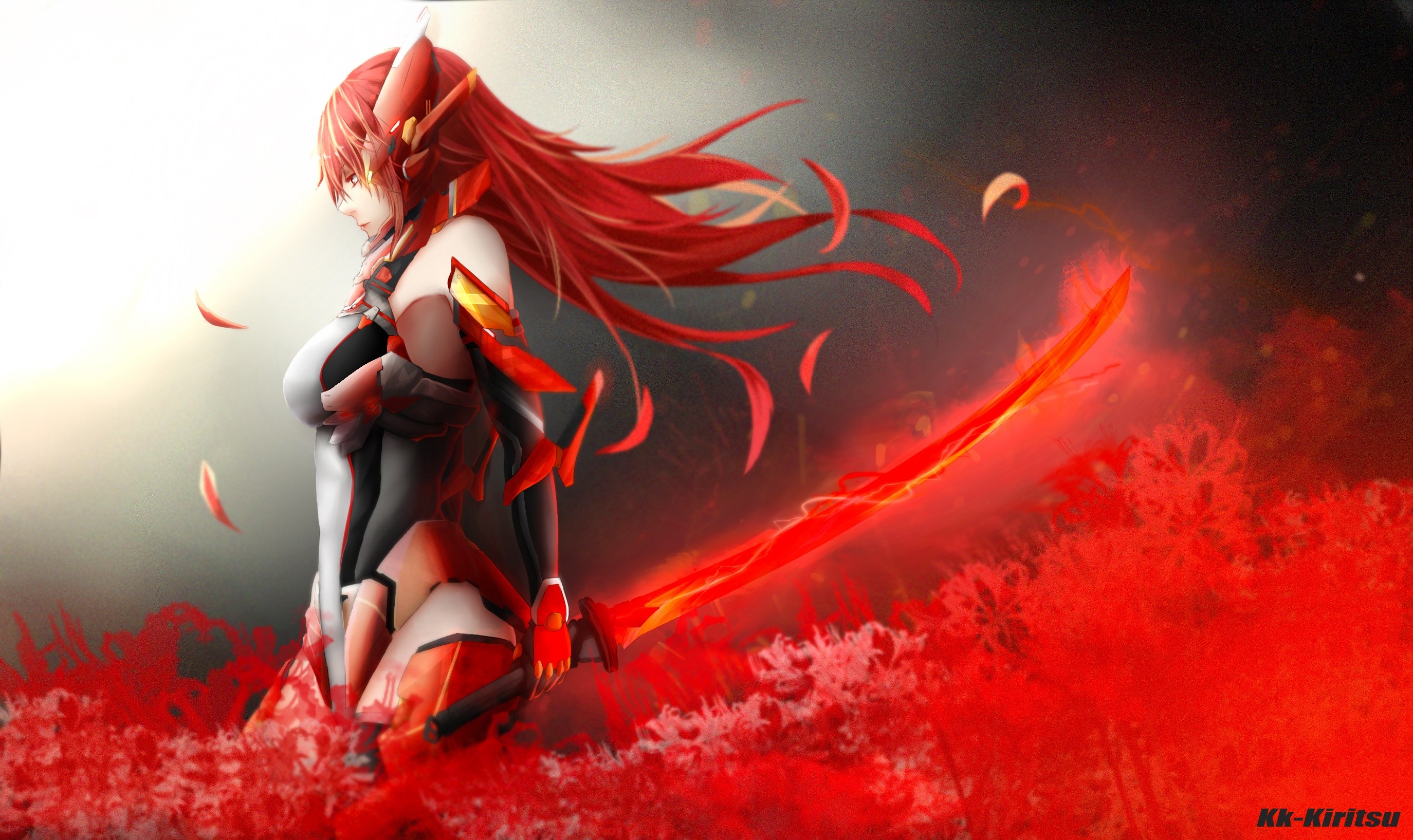 Redhead fantasy girl long hair anime anime girls red weapon red eyes sword screenshot puter wallpaper fictional character geological phenomenon