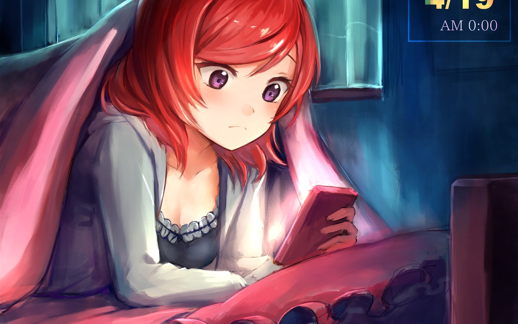 Wallpaper red hair anime girl use phone x hd picture image