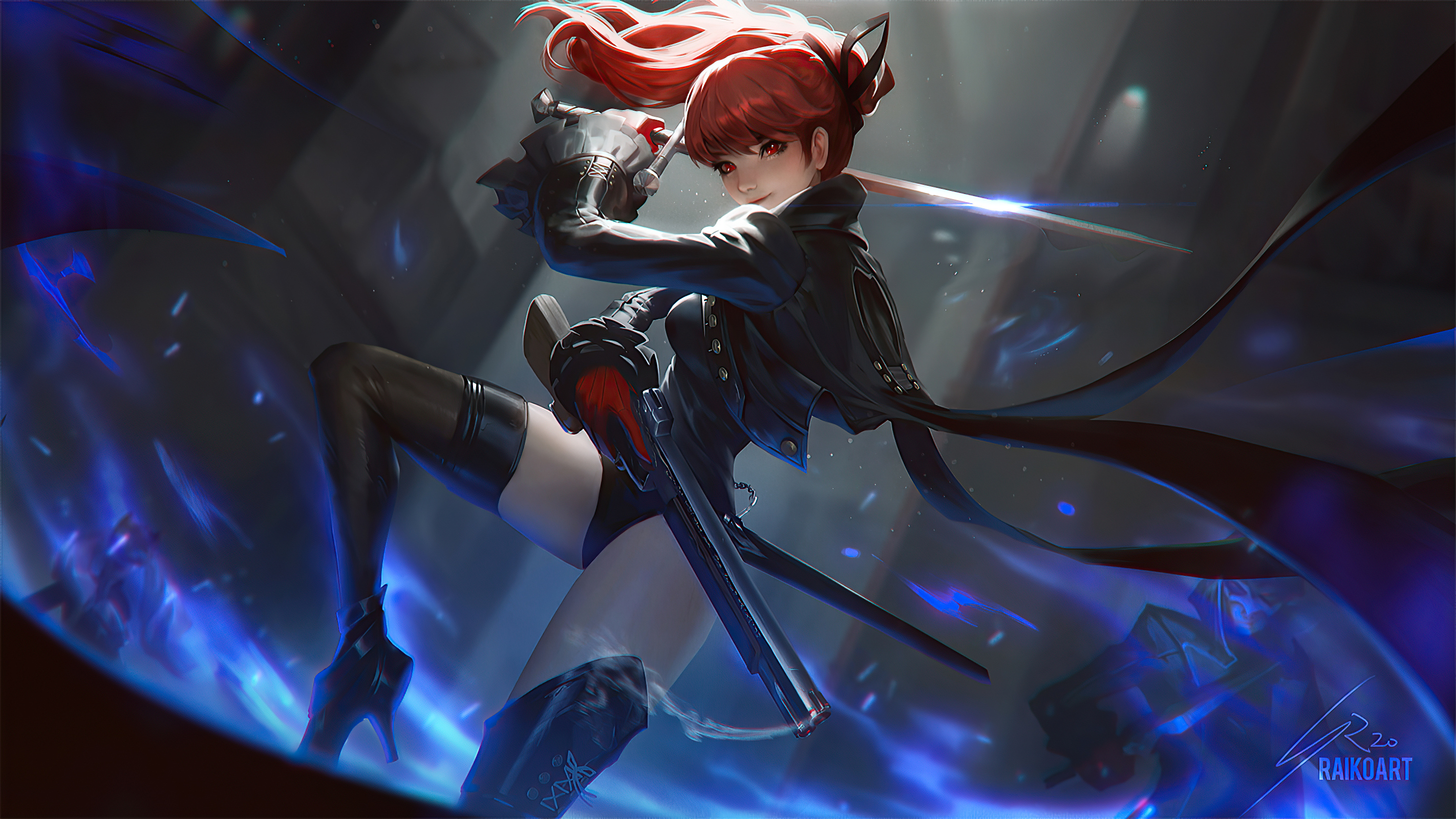 Red head sword girl hd artist k wallpapers images backgrounds photos and pictures