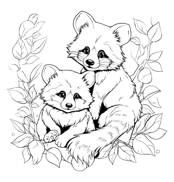 Premium vector red panda coloring page for kids