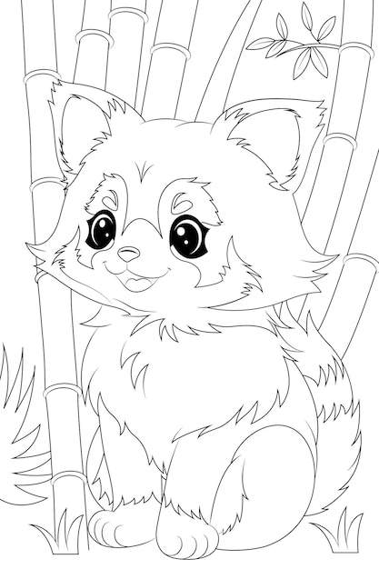 Premium vector coloring page a smiling red panda in the bamboo forest