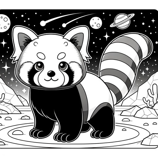 Space red panda coloring page