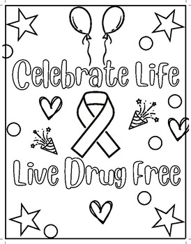 Red ribbon week coloring page by trevinos teaching resources