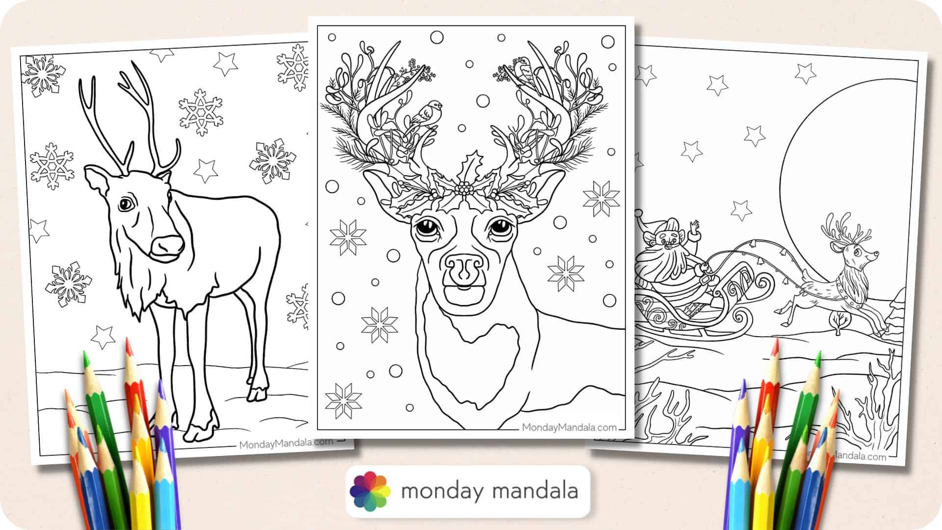 Reindeer coloring pages free pdf printables