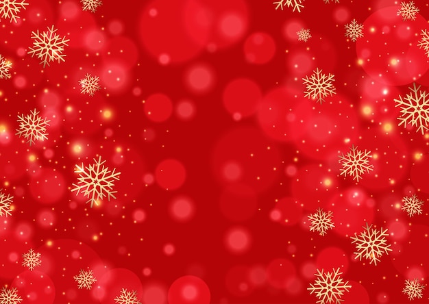 Free vector red christmas background with snowflakes and bokeh lights design