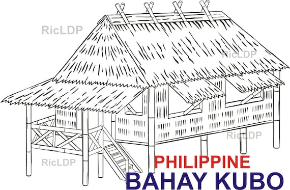 Philippine nipa hut coloring pages bahay kubo indigenous stilt house country icon digital download