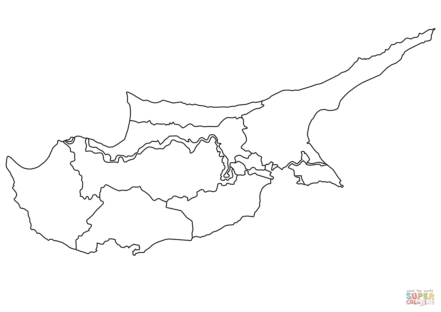 Dibujo de mapa mudo de chipre con regiones para colorear dibujos para colorear imprimir gratis