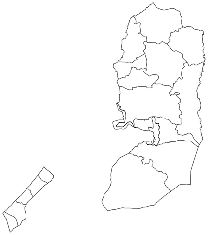 Dibujo de mapa mudo de palestina cisjordania y la franja de gaza con regiones para colorear dibujos para colorear imprimir gratis
