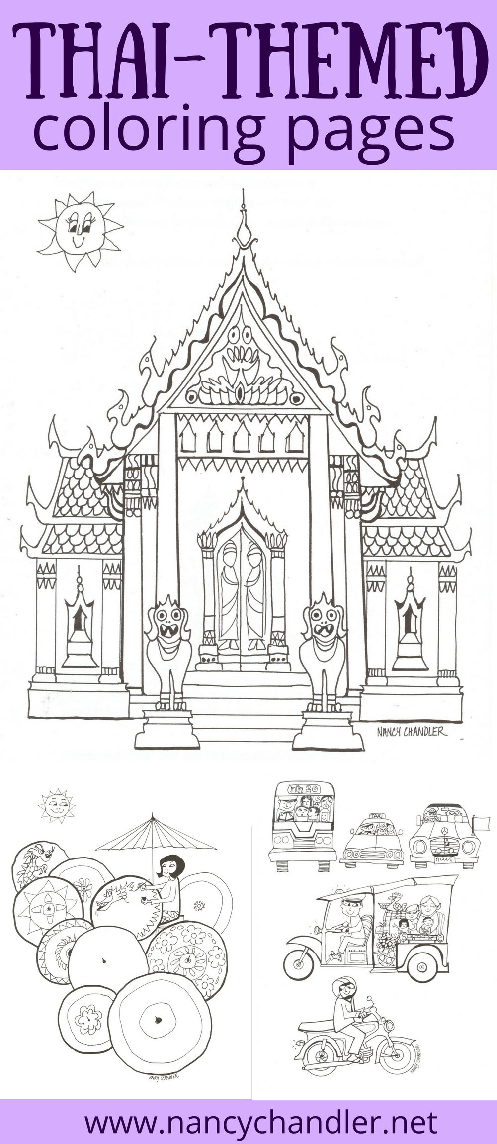 Thailand themed coloring books and free downloads from nancy chandler get free coloring pages for adults and childreâ coloring pages thailand kids thailand art