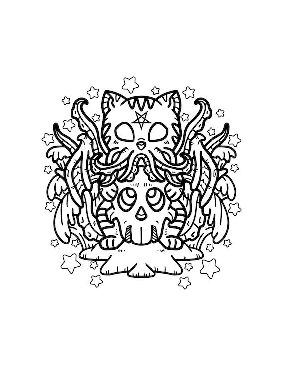 Pastel goth demon cat pastel goth coloring pages creepy kawaii imprimible descarga digital pdf