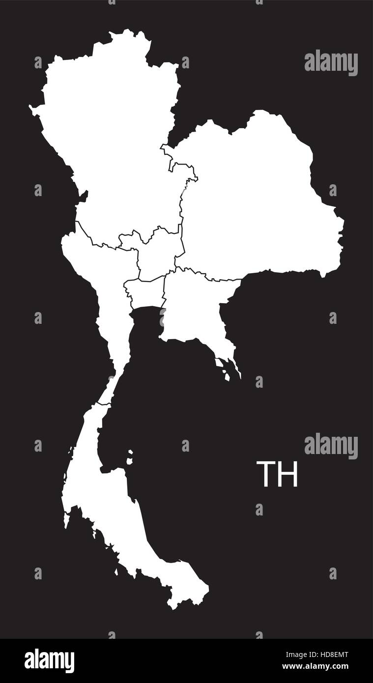 Mapa de las region de tailandia ilustraciãn en blanco y negro imagen vector de stock