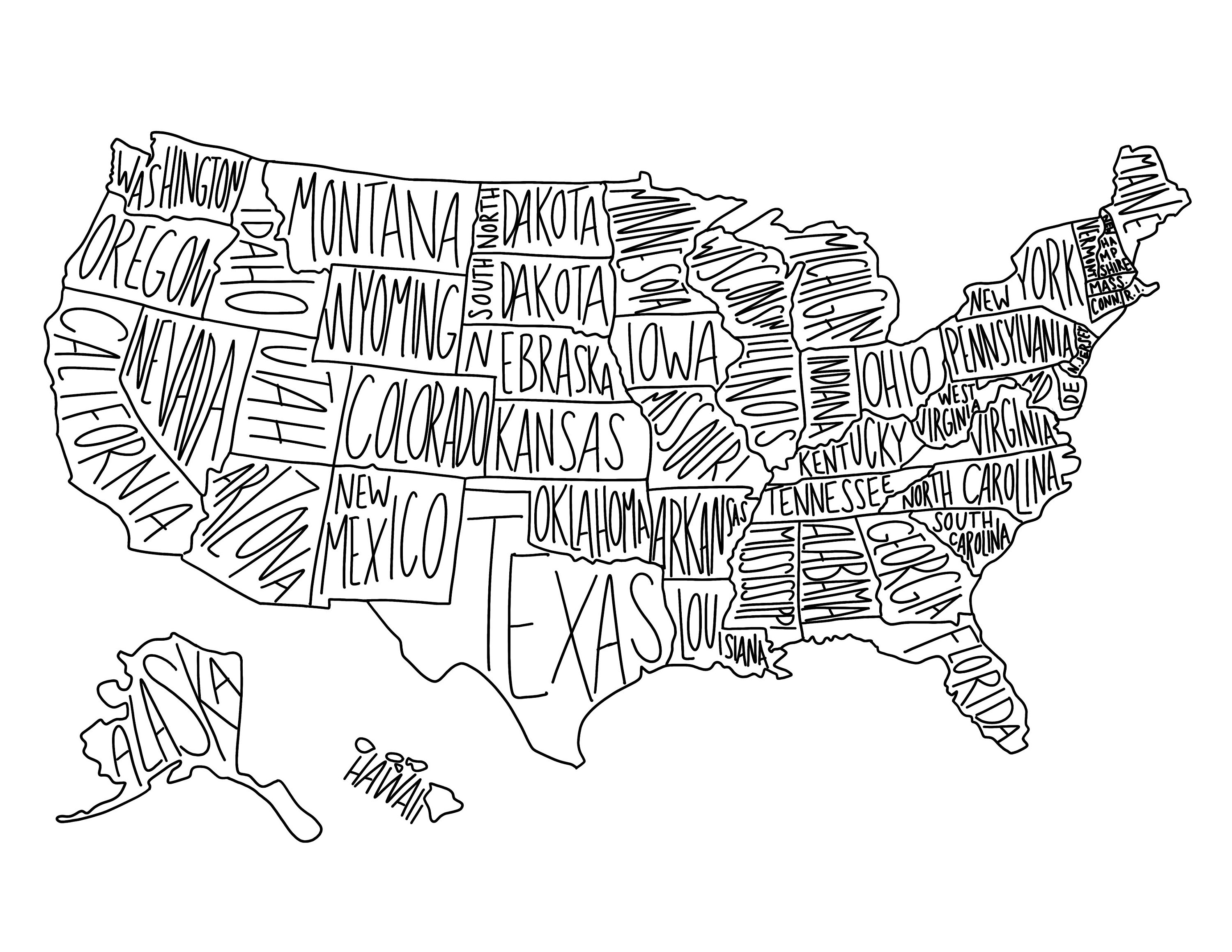 Digital download united states map coloring page state map school map usa map printable map travel map geography map teaching states